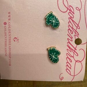 Golden Threads Festive Green Mitten Earrings